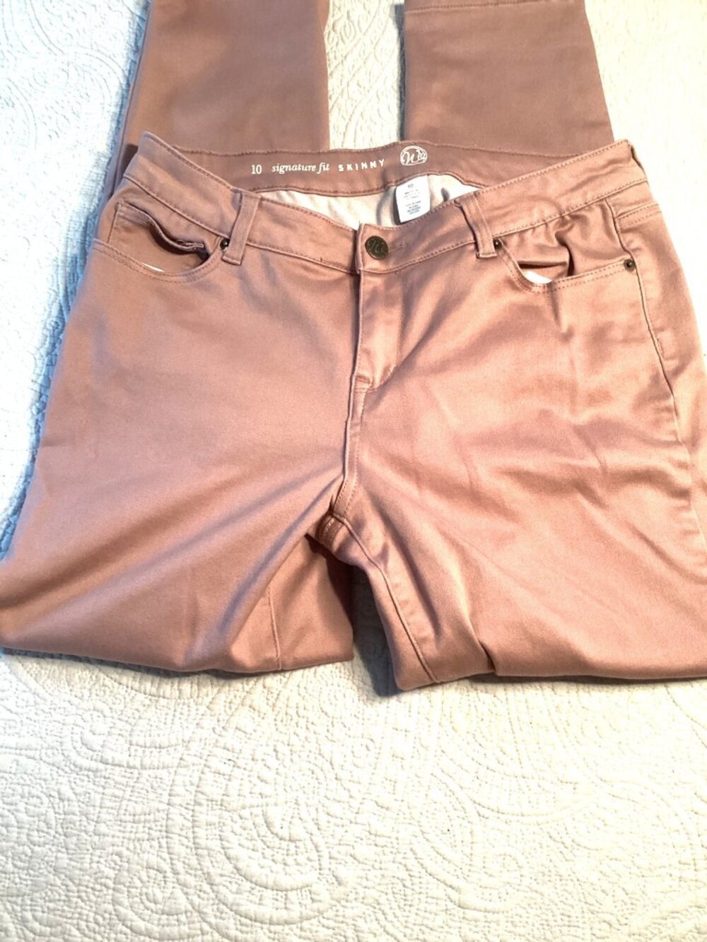 W62 Signature Fit Skinny Pants Size 10 Mauve Pink Cotton Blend Mid Rise *EUC